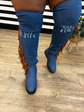 Load image into Gallery viewer, Whitney Denim Fringe Boots