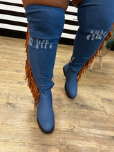 Load image into Gallery viewer, Whitney Denim Fringe Boots